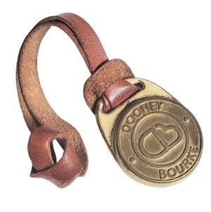 👜 Vintage 80's Early D&B Logo British Tan Brown Leather Brass Fob Bag VERY RARE